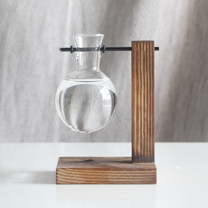 Hydroponic Glass Vase with Wooden Stand